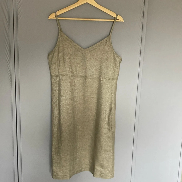 Eileen Fisher Twinkle Metallic  Linen Mini Slip Dress small petite Style #SOTY-2 - Picture 2 of 11
